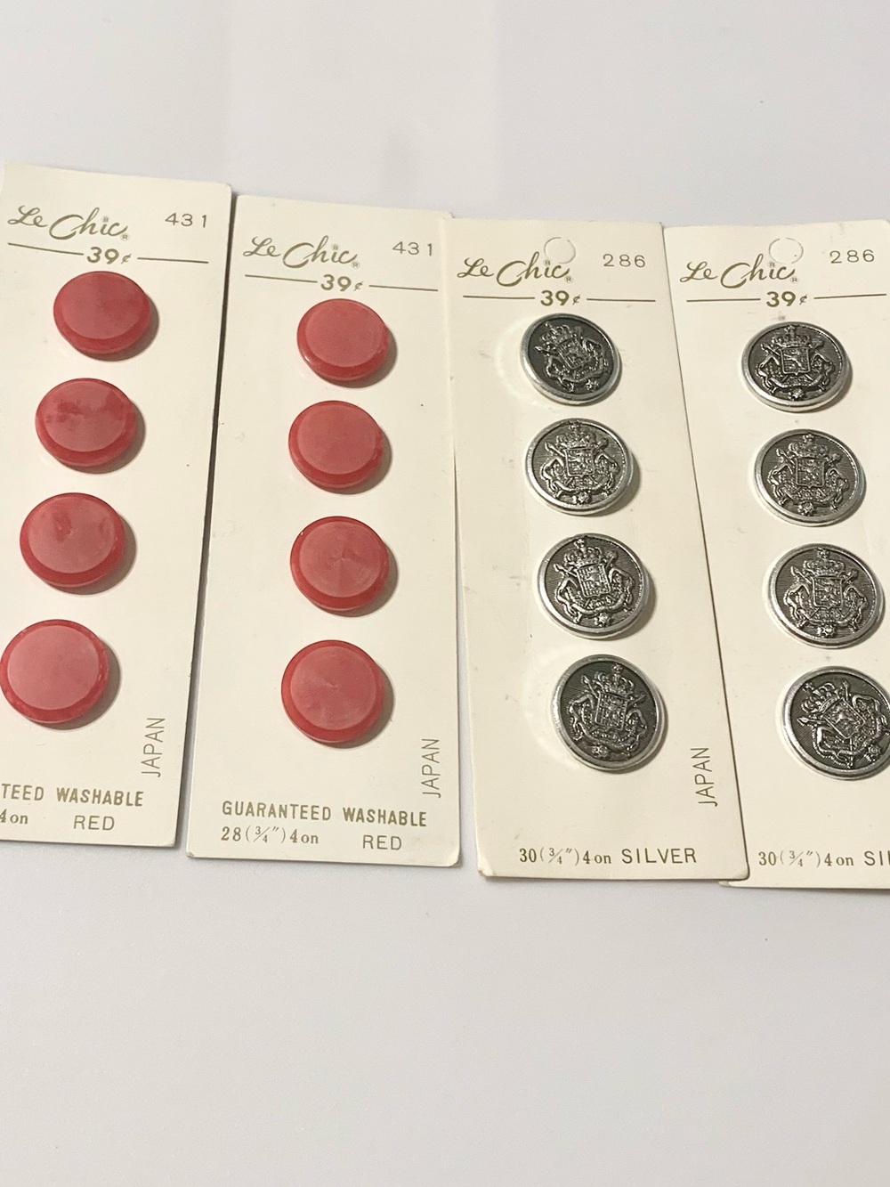 Le Chic Vintage Silver & Red Buttons - 8 Each - 16 Button Lot NEW